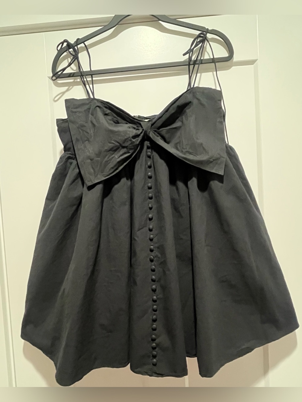 Storia Black 100% Cotton Poplin Bow Bubble Hem Babydoll Mini Dress Size Large
